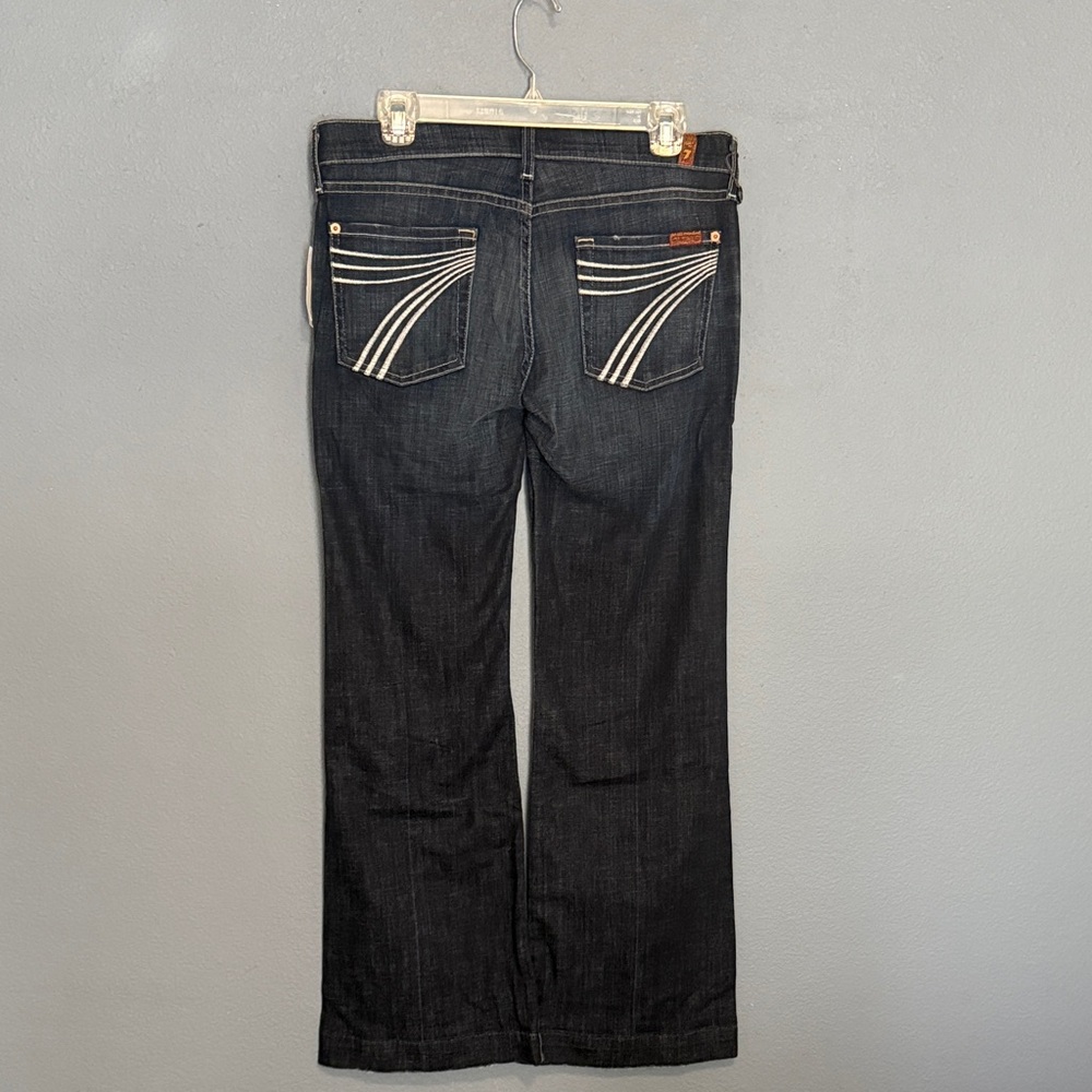 7 For All Mankind Dojo Dark Blue Boot Cut Jeans with Light Stitching